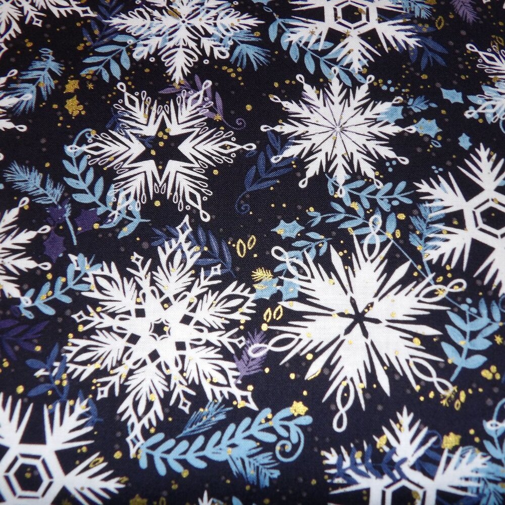 One Yard Cotton Fabric Snowflakes on Navy Blue